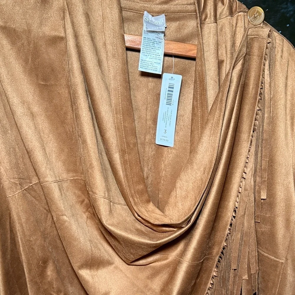 NEW! Chico's Faux Suede Fringe Boho Jacket Size 3 Women's 16/XL